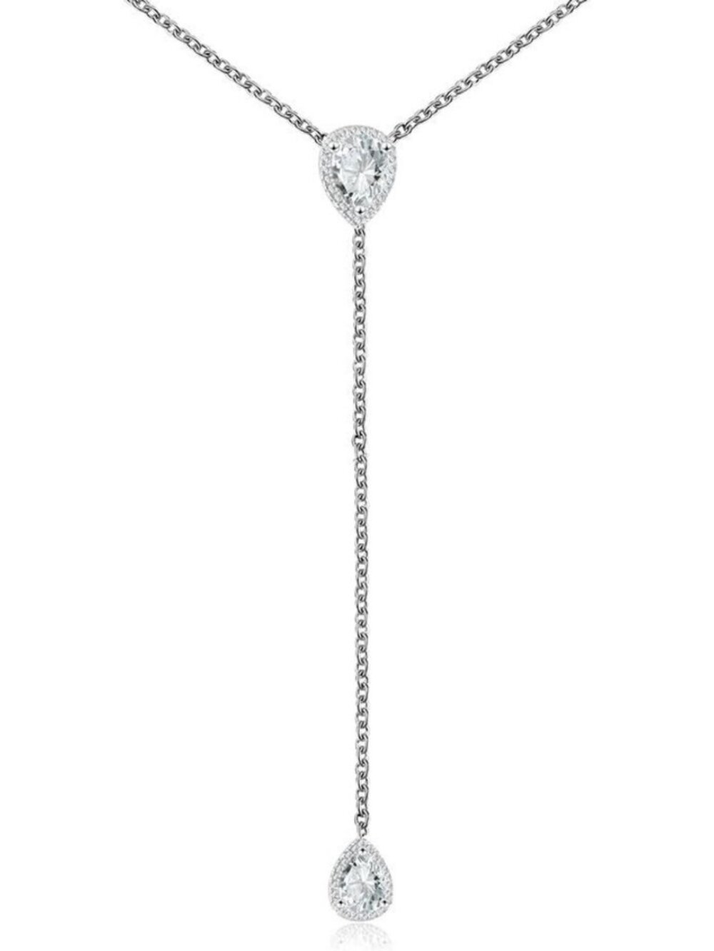 Elegant CZ Pear Drop Lariat Necklace 16" with 2.75" Adjustable Y Drop - 3